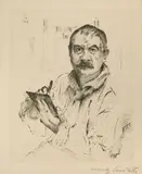 Selbstbildnis radierend by Lovis Corinth, 1909, etching, sold Sep 2026
