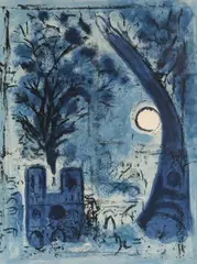 Notre Dame et la tour Eiffel (aus: Chagall Lithographe I) by Marc Chagall, 1960, color lithograph, sold Sep 2026