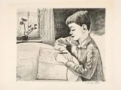 Zeichnender Knabe by Conrad Felixmüller, etching, offered Sep 2026