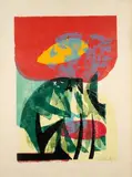 Rote Blüte (Stifterbild) by HAP Grieshaber, 1958, color woodcut, sold Sep 2026