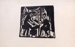 Zwei Männer am Tisch by Erich Heckel, 1913, woodcut, sold Sep 2026