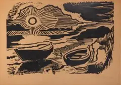 Untergehende Sonne (Ostseestrand, aus: Boettcher-Mappe) by Max Pechstein, 1948, woodcut, offered Sep 2026