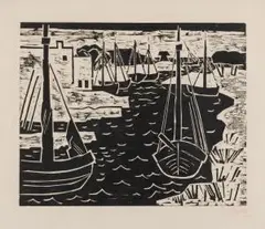 Ruhende Kutter im Hafen by Max Pechstein, 1922, woodcut, offered Sep 2026