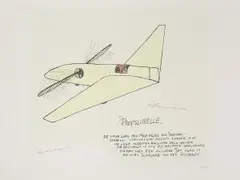 5 Graphics: Propslibelle - Helicopter - U-control - Polistes - Scotch Gambit by Panamarenko, screenprint, sold Sep 2026
