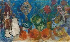 Stillleben, rotblau by Curth Georg Becker, 1947, oil, offered Sep 2026