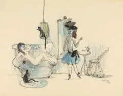 Damen im Salon by Bele Bachem, 1947, watercolor, sold Sep 2026