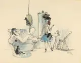 Damen im Salon by Bele Bachem, 1947, watercolor, sold Sep 2026