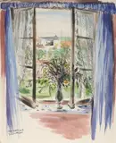 Blick aus dem offenen Fenster (Goussonville) by Laure Malclès-Masereel, 1956, watercolor, sold Sep 2026