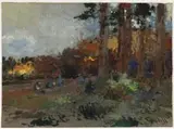 Am Waldrand (Kartoffelernte bei Saxler-Eifel) / Kartoffelschälerin / 2 Kinder bei der Handarbeit by Carl Rüdell, watercolor, sold Sep 2026