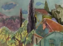 Häuser in den Hügeln / Das Rondell im Garten by Heinrich Steiner, watercolor, sold Sep 2026