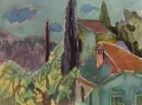 Häuser in den Hügeln / Das Rondell im Garten by Heinrich Steiner, watercolor, sold Sep 2026