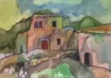 Einsames Gehöft in den Bergen / Gehöft mit großem Baum by Heinrich Steiner, watercolor, sold Sep 2026