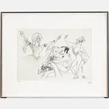 Beverly Sills, Baryshnikov, Tony Perkins and Mia Farrow, 1979, Photogravure on wove paper,Signed in print 3+2 by Al Hirschfeld, pencil signed lower right. Numbered 16/50 lower left, offered Jul 2025
