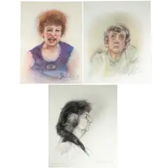 Untitled portraits (Elderly woman / Laughing redhead / Woman in profile) by Shirley Aley Campbell, Pastel and conte crayon on paper,Signed and dated lower right., offered Mar 2025