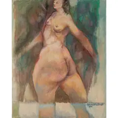 Untitled (Nude woman strutting) by Shirley Aley Campbell, Acrylic and pastel on canvas,Signed and dated 6/16 lower right., offered Mar 2025