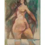 Untitled (Nude woman strutting) by Shirley Aley Campbell, Acrylic and pastel on canvas,Signed and dated 6/16 lower right., offered Mar 2025