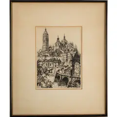 Segovia, Spain (c. 1938) by Andrew Karoly, Etching,Signed lower right, offered Mar 2025