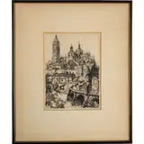 Segovia, Spain (c. 1938) by Andrew Karoly, Etching,Signed lower right, offered Mar 2025