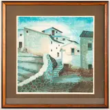 Untitled (Houses along a village wall) by Ramon Llovet Miserol, Color lithograph, offered Mar 2025