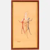 Rupestre du Tassili, Sahara by Georges Le Poitevin, Oil on canvas Signed and titled in lower left. H: 25 1/4 W: 14 1/4 in., offered Mar 2025