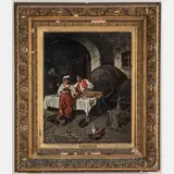 Interior Scene with Figures by F. Rinaldi, Oil on canvas, offered Jan 2025