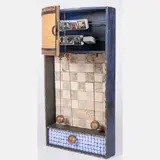 Worlds Apart, 1992,Mixed media construction, (wood, paper, tacks, ribbon, brass by Patti Fields and Ray Juaire, steel dice and tiles),Signed, offered Nov 2024