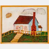 House by Raymond Kowalski, Acrylic collage on board,Signed lower right., offered Nov 2024