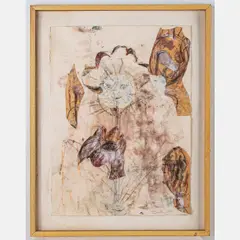 Flower,Mixed media charcoal by Dexter Davis, acrylic collage, offered Nov 2024