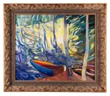 born 1963). Untitled - Boat on Water with Reflections of Trees by Kimberly Kesterson Trone, oil on canvas, sold Feb 2026