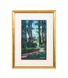 Untitled - Figure on a Path in the Woods - 1987 by William Tolliver, pastel and mixed media on paper, sold Feb 2026