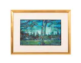 Untitled - Cottage Landscape with Figure - 1987 by William Tolliver, pastel and mixed media on paper, sold Feb 2026