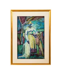 Untitled - Standing Woman - 1987 by William Tolliver, pastel and mixed media on dark tone paper, sold Feb 2026