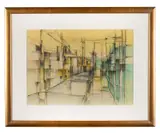 Split Yellow" - 1974 by Joe H. Cox, mixed media on paper, sold Feb 2026