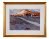 Yellow Mountain" - late 20th century by Genevieve Cotter, acrylic on paper, sold Feb 2026