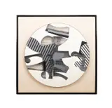 Untitled - Abstract Monochromatic Composition on Circular Canvas by Leonard Victor Huggins, 1964, collage and oil paint on canvas, sold Feb 2026