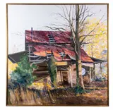 born 1993). Untitled - Dilapidated Barn Landscape - 1993 by Paul Minnis, acrylic on canvas, sold Feb 2026
