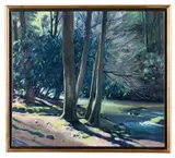 born 1944). "Sun on Big Oak Stream" - 1995 by Edward Kellogg, oil on canvas, sold Feb 2026