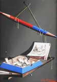 Trompe L'oeil image of a hanging pencil with ashtray and matches by Alfredo Dardari, oil on board, sold Apr 2023