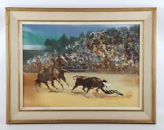 painting "Rodeo by John Skeaping, gouache on paper, sold Feb 2024
