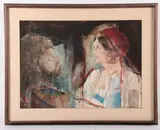 PA artist by Rea Redifer, watercolor of two figures, sold Feb 2024