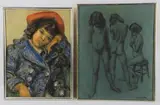 (2) drawings:  "Girl With Red Hat by John J. Soble, pastel on paper, sold Mar 2024