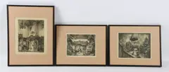 (3) etchings depicting fireside scenes by Dorothy W Hutton, etching on paper, sold Mar 2024