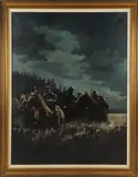 Civil War painting "How the Darkness Shouted by C Phillip Wikoff, oil on canvas, sold Mar 2024
