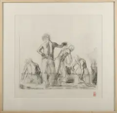 Study for Tar Men by Bo Bartlett, charcoal and pencil on paper, sold Mar 2024