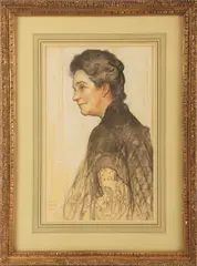 Portrait of Mrs. Ranlet by Violet Oakley, charcoal and white chalk on cream paper, sold Mar 2024