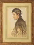 Portrait of Mrs. Ranlet by Violet Oakley, charcoal and white chalk on cream paper, sold Mar 2024