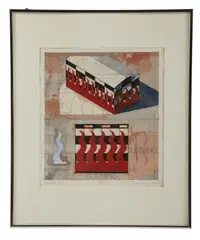 Untitled by Robert Cumming, woodcut "Burning Box", sold Mar 2024