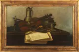 Still Life with Violin by Charles Meurer, oil on canvas, sold Mar 2024