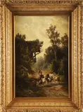 Landscape with Goats by C. Philipp Weber, oil on canvas mounted on wood panel, sold Mar 2024