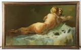 painting "Resting Nude by Ralph Scharff, oil on masonite, sold Apr 2024
